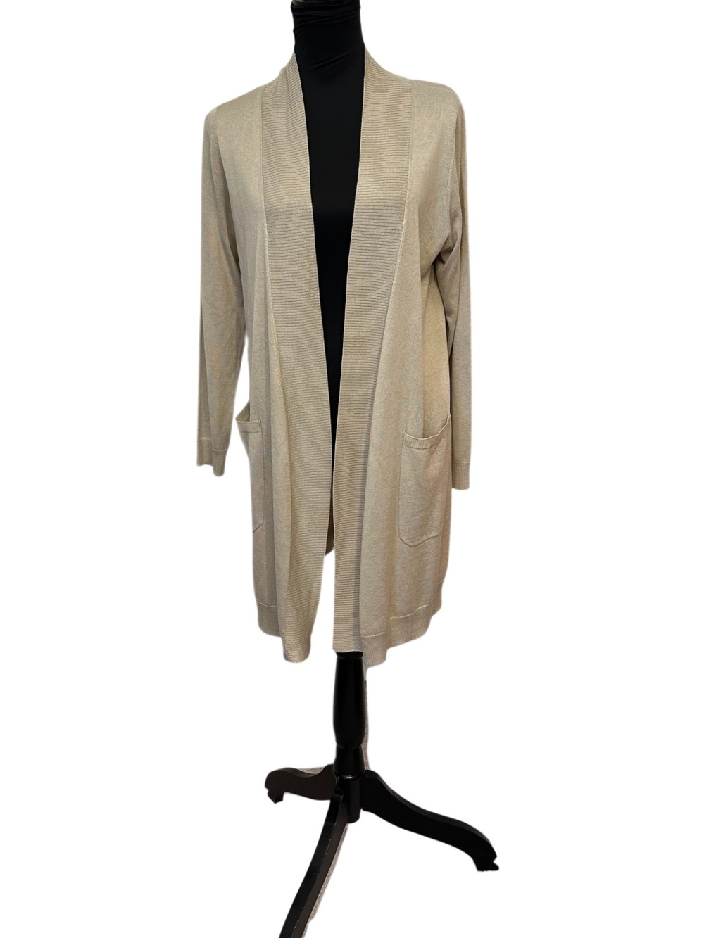 Maison de Papillon Silk Cashmere Open Front Cardigan Beige Pockets Size S - Picture 2 of 11